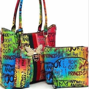 4 piece multi colored graffiti purse